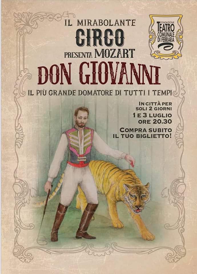 Locandina della rappresentazione operistica "Don Giovanni" di Mozart presso il Teatro Comunale di Ferrara.